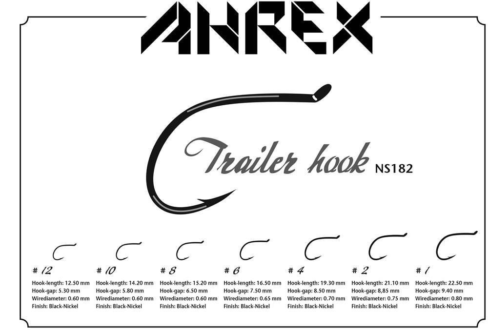 Ahrex Ns182 Trailer Hook Ns #1 Fly Tying Hooks Black Nickel (Also Called Stinger Hook)